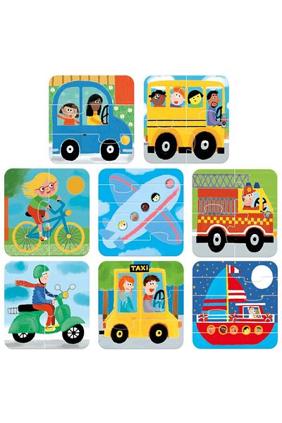 Headu - 8 Progressive Vehicle Puzzles With Large Pieces For Children Over 2 Years Old