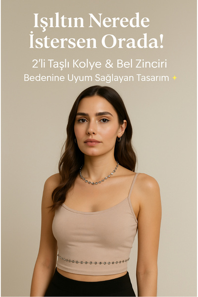 Classy Taşlı Kolye Ve Bel Zinciri Seti – Parlak Zirkon Taşlı, Detaylı, Beden ...
