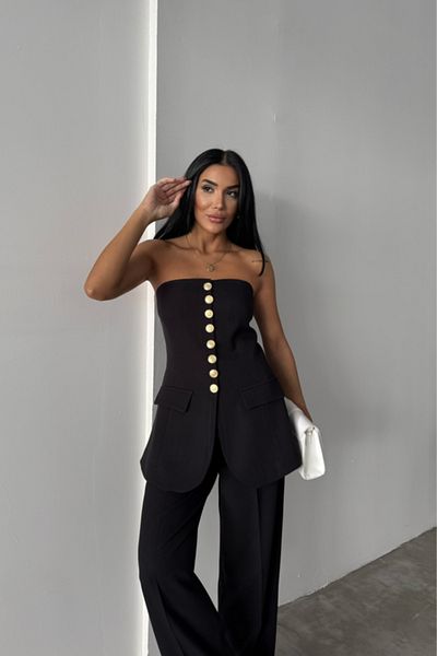 modamtn Design Gold Buttoned Strablezyek - Black