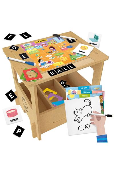 Headu - Wooden Desk With Various Educational Writing And Drawing Activities 3-6 Years