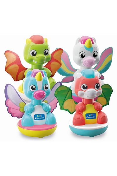 CLEMENTONI - Press and spin toy with various unicorn and dragon models