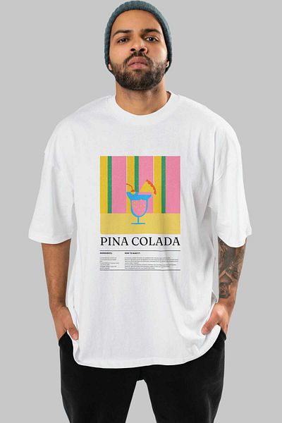 Ankhises Pina Colada Cocktail Front Printed Oversize T-Shirt Men Women Cotton Crewneck Tshirt