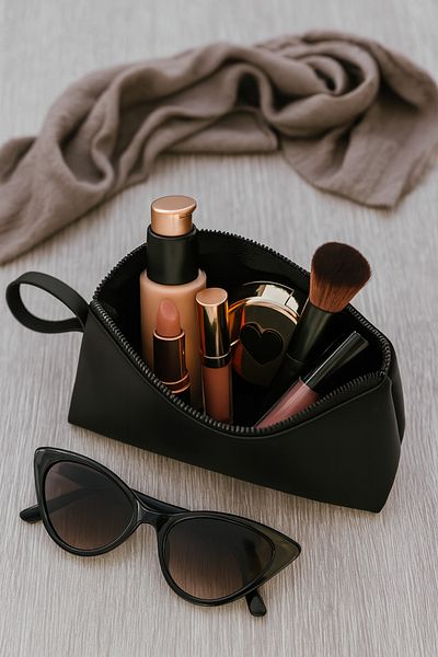 YUNUSOĞLU HOME Black Leather Makeup Bag Cosmetic Travel Suitcase Bag Organizer Medium Size Organizer