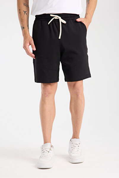 TOMMY LIFE Siyah Oversize Cep Detaylı Baskılı Erkek Şort 81301