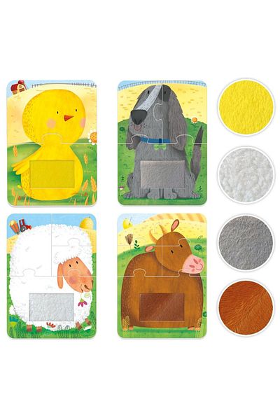 Headu - 4 Farm Animal Tactile Puzzles With Large Pieces For Children Over 2 Years Old