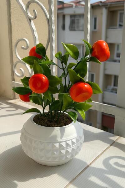 etxShop زهرة صناعية في وعاء موديل ماندرين ديكور لتزيين الطاولة