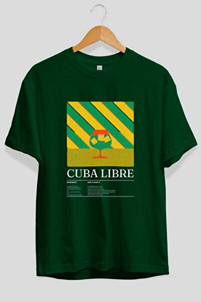 Ankhises Cuba Libre Cocktail μπροστινό εμπριμέ μπλουζάκι Oversize Ανδρικό Γυναικείο Βαμβακερό μπλουζάκι με λαιμόκοψη