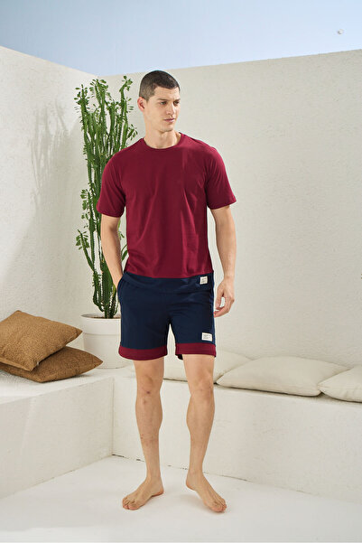 İpek Men's Short Sleeve O Neck 100% Cotton Shorts Pajamas Set