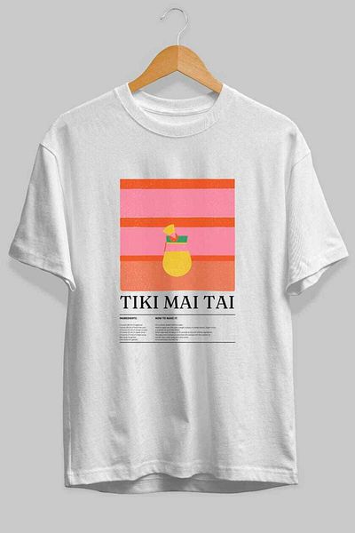 Ankhises Tiki Mai Tai Cocktail Front Printed Oversize T-Shirt Men Women Cotton Crewneck Tshirt
