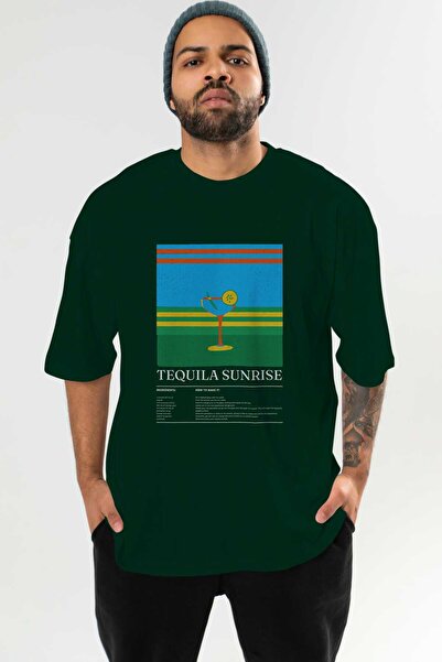 Ankhises Tequila Sunrise Cocktail μπροστινό εμπριμέ μπλουζάκι υπερμεγέθη ανδρικό γυναικείο βαμβακερό μπλουζάκι με λαιμόκοψη