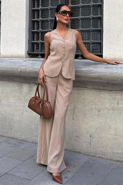 Silerra Lace-up back vest plazza pants modal set 10202-08