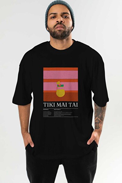 Ankhises Preppy Mai Tai Cocktail μπροστινό εμπριμέ μπλουζάκι Oversize Ανδρικό Γυναικείο Βαμβακερό μπλουζάκι με λαιμόκοψη