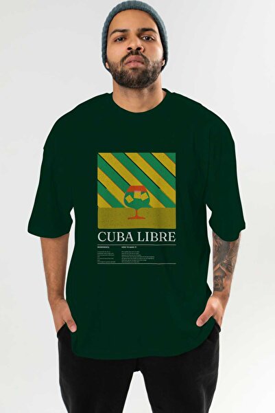 Ankhises Cuba Libre Cocktail μπροστινό εμπριμέ μπλουζάκι Oversize Ανδρικό Γυναικείο Βαμβακερό μπλουζάκι με λαιμόκοψη