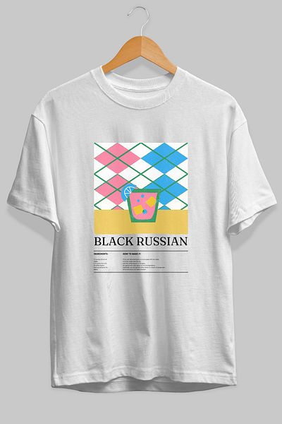 Ankhises Black Russian Cocktail Front Printed Oversize T-Shirt Men Women Cotton Crewneck Tshirt