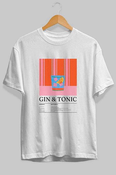 Ankhises Gin Tonic Cocktail Front Printed Oversize T-Shirt Men Women Cotton Crew Neck Tshirt