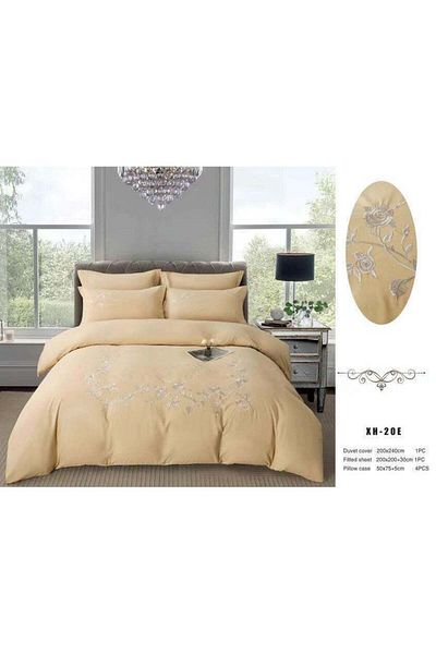 Comfy King Size Soft Embroidered Floral All Season Luxurious Cotton 6Pc Gold Comforter Set