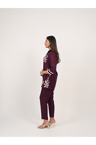 Lehar Plum Purple Embroidered Co-Ord Set