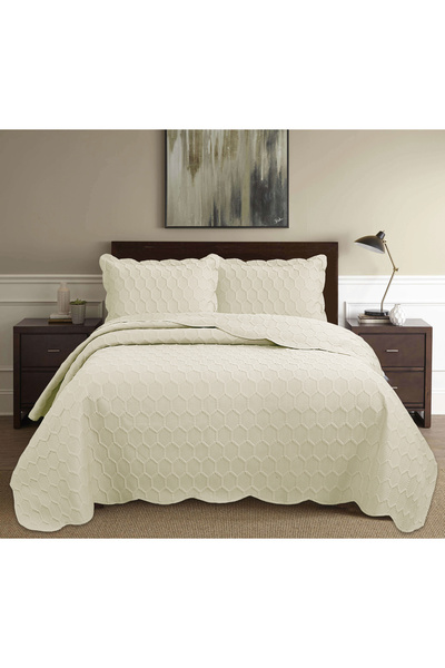 Bikaya Home Σετ κάλυμμα διπλού κρεβατιού Honey Comb 3D (3 τεμάχια) - 260x240 cm - με τσάντα PVC