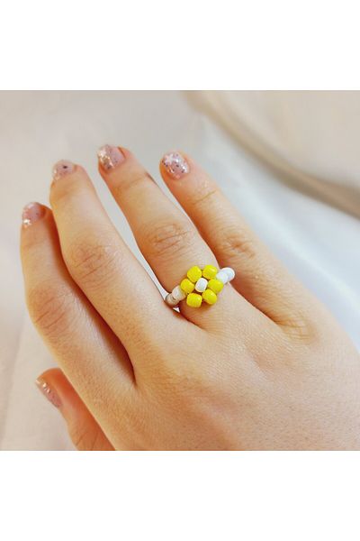 Crystal Atelier Miyuki Bead Daisy Ring-Daisy Ring-Miyuki Ring-Minimal Daisy Ring-Bead Ring