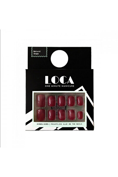 loça اظافر صناعية لصق ذاتي لون وردي غامق شكل الطبيعي 5 من لوكا 24 قطعة