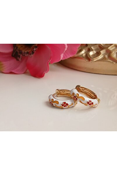 Çelik Çiçek Mineli Renkli Halka Küpe