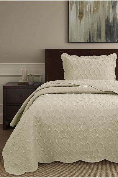 Bikaya Home Honey Comb 3D Single Bedspread Set (2 Pieces) - 180X240 cm - with Pvc Bag