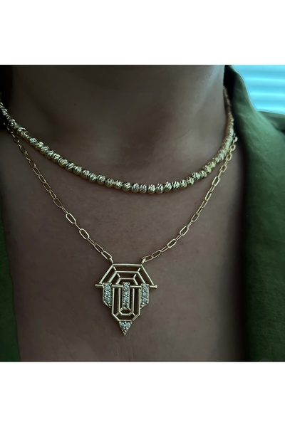 mibrillo Serenay Double Necklace (Knight Triangle Necklace and Gold Dorica Necklace)