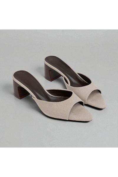 runa shoes Suede Thick Heel Heeled Slippers