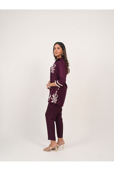Lehar Plum Purple Embroidered Co-Ord Set
