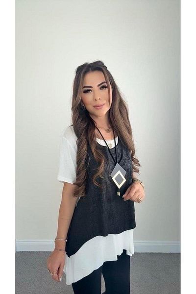 modamtn Women's Short Sleeve Crew Neck Vest Blouse Asymmetrical Cut Two Piece Set