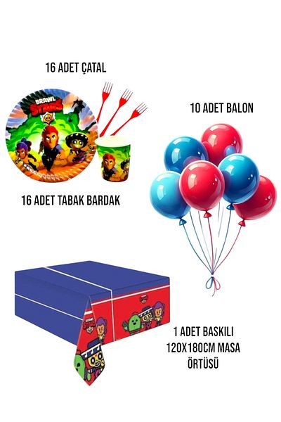 Evabrite مجموعة حفلات أعياد الميلاد من Brawl Stars - زينة حفلات أعياد الميلاد للأولاد لـ 16 شخصًا