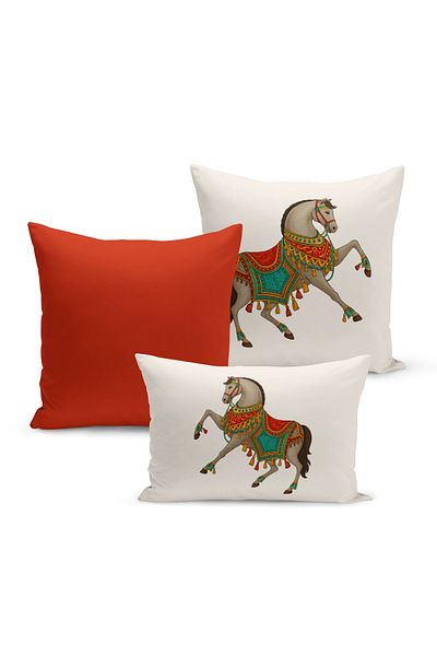 Bertille Home Classic Horse Series Double Sided Digital Printed Set of 3 Throw Pillow Covers (Horse)