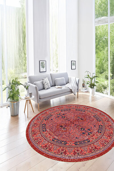 Viyana Home Dijital Kaymaz Taban Etnik Klasik Modern Yıkanabilir Yuvarlak Mut...