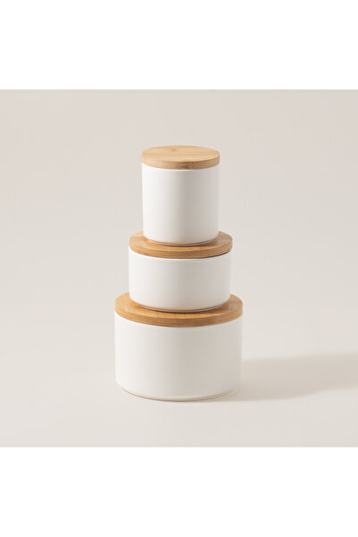 Dallaty 3 قطع من برطمانات تخزين الطباشير البيضاء مع غطاء من الخيزران