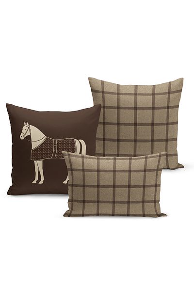 Bertille Home Classic Horse Series Double Sided Digital Printed Set of 3 Throw Pillow Covers (Horse)