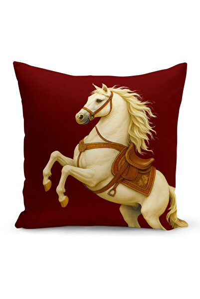 Bertille Home Klasik At Serisi Çift Tarafı Dijital Baskılı 3'lü Kırlent Kılıfı Seti (Horse)