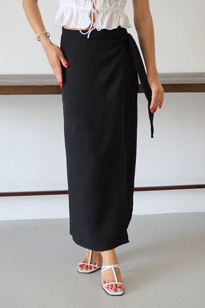 Mogi Butik Women's Waist Tie Linen Blended Woven Skirt 3091