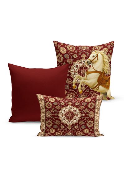 Bertille Home Classic Horse Series Double Sided Digital Printed Set of 3 Throw Pillow Covers (Horse)