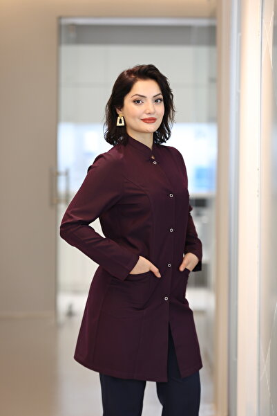 Ehil Hakim Yaka Alpaka Kumaş Iş Önlüğü Iş Kıyafeti Alpaka Önlük Kadın Lacivert Hakim