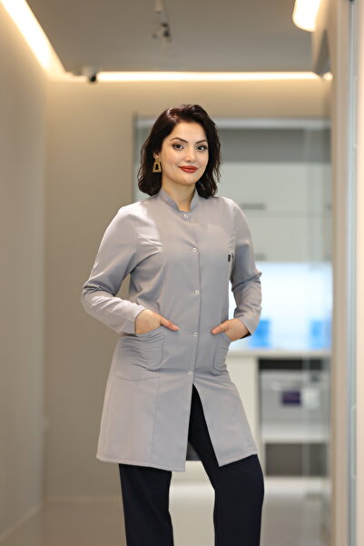 Ehil Hakim Yaka Alpaka Kumaş Iş Önlüğü Iş Kıyafeti Alpaka Önlük Kadın Lacivert Hakim