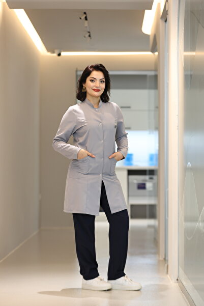 Ehil Hakim Yaka Alpaka Kumaş Iş Önlüğü Iş Kıyafeti Alpaka Önlük Kadın Lacivert Hakim