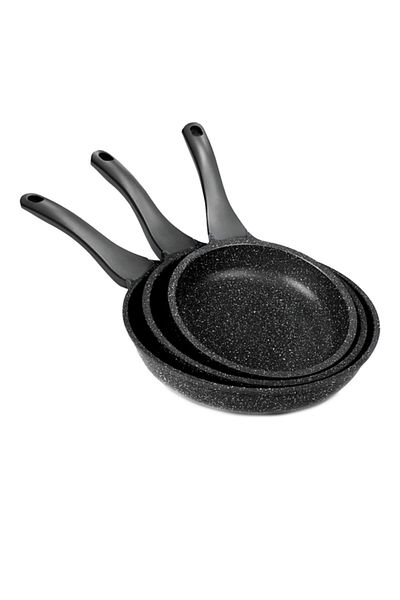 Seyid Satin Gelgör Labubu Toy Gift Granite Cast Pan Set of 3 Black-20-24-28Cm