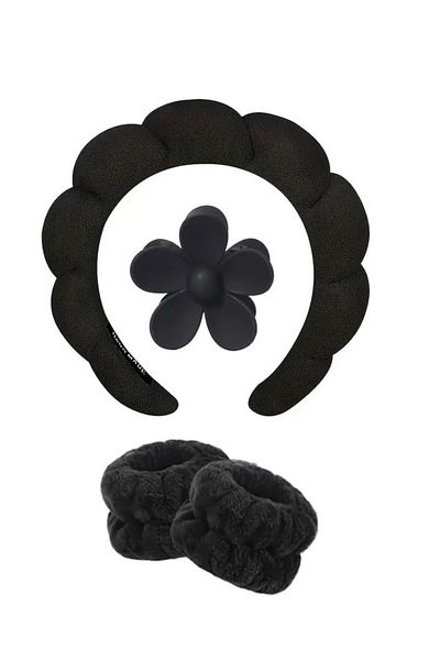 Generic 4 Piece Set for Women Wristband, Rose Hairpin and Soft Black Bubble Hairband