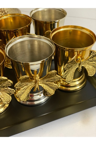 SEVA ÇELİK GOLD AND SILVER COLOR 6-PIECE ROSE BUCKET BUTTERFLY MODEL
