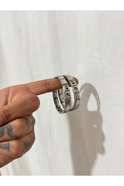 Çelik Çizgizel Resim Baskılı Harf ve Tarih İşlemeli Çift Bilekliği - En Güzel...