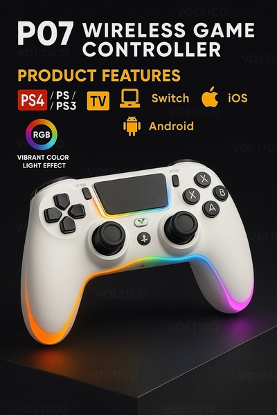 Voltico P07 Kablosuz RGB Oyun Kolu – PS4/PS3, PC, TV, Switch, Android, iOS Uyumlu