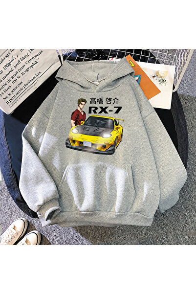 Tarzsokak Hanorac unisex gri Fujiwara Tofu shop AE86 Manga pentru femei, cu g...