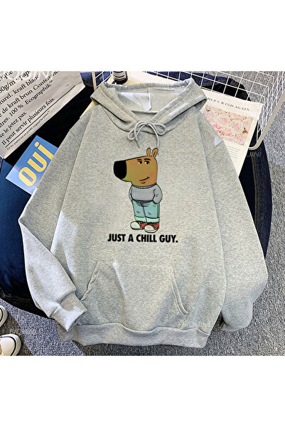 Tarzsokak Gri Unisex Only One Chill Guy Print Sudaderas Funny Cartoon Graphic...