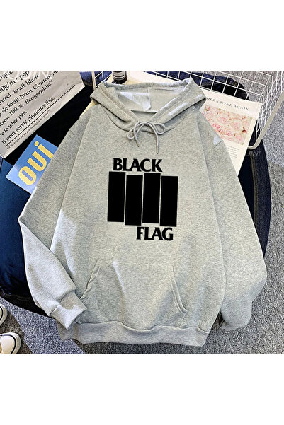 Tarzsokak Îmbrăcăminte gri unisex cu imprimeu cu bandă cu steagul negru, stil...