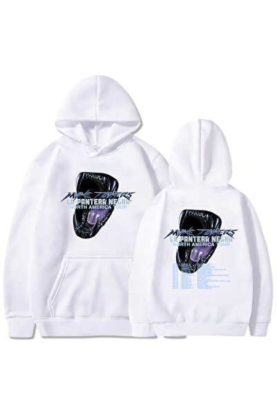 Tarzsokak Hanorace albe unisex cu imprimeu La Pantera Negra Tour Myke Towers ...